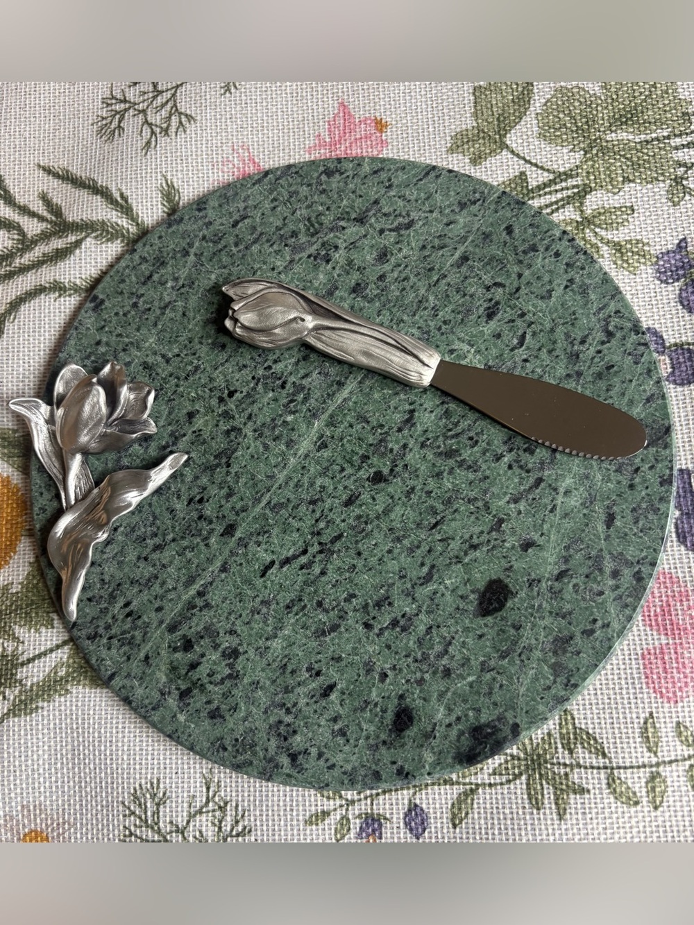 Seagull Pewter Calla Lily Marble Trivet & Butter Spreader Gift Set NIB
